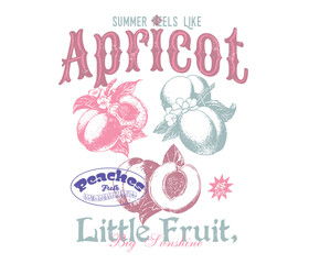 Abstract apricot peach fruit illustration. summer fruit tee t-shirt design. women's girl's tops graphic tee, food fahion artwork. tropical sisonal food print. © Justin