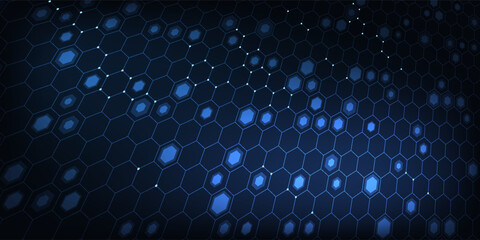 Abstract technology blue hexagons pattern background for Network connection concept with mesh dots and lines innovation. Vector illustration