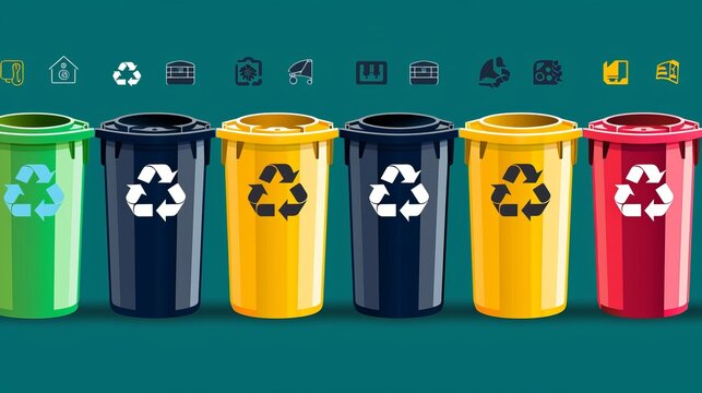 Set of recycle and trash can icons  vector illustrations of trash bin and recycle symbols