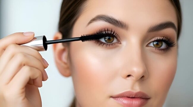 Woman applying mascara for beautiful lashes