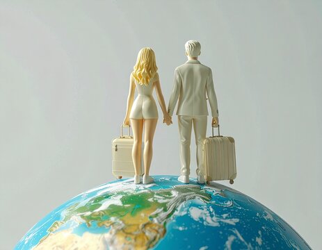 Ein Paar auf dem Globus &ndash; Symbolbild f&uuml;r Reise, Auswandern und globale Chancen