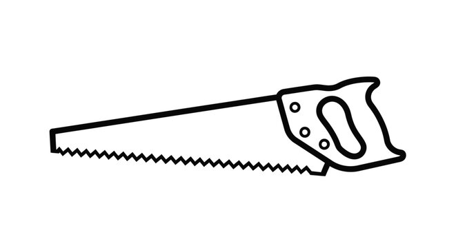 Simple black and white illustration of a hand saw clean silhouette