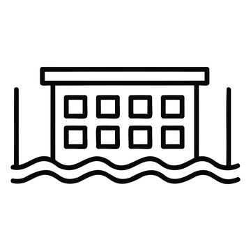 A building partially submerged in water with a flat roof and rectangular structure