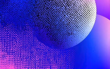 파란색과 보라색의 화려한 그라데이션 배경 위에 정교한 하프톤 도트 패턴이 적용된 입체적인 구체가 떠 있는 모습으로 현대적이고 감각적인 분위기를 자아내는 창의적인 추상 그래픽 디자인 배경 이미지입니다.