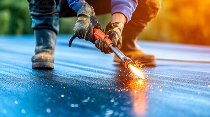 Man is using a tool to cut a surface