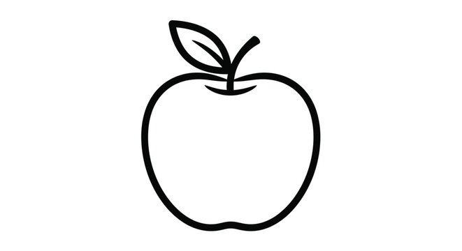 Simple black outline of a ripe apple with a leaf silhouette