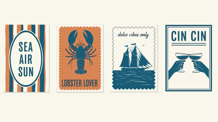 Vintage travel posters with nautical and food themes © GraphicGrove