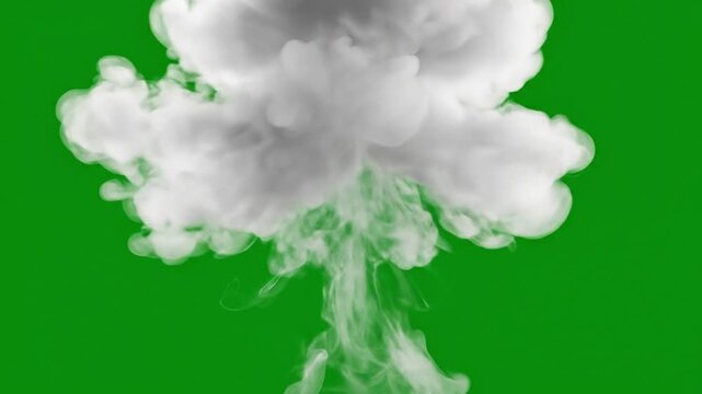 Mushroom cloud of white smoke on green background