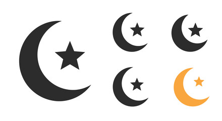 Icon Set Elegant Eid Mubarak Greeting with Glowing Lanterns, Crescent Moon and Islamic Arch Frame. Eid Mubarak Poster Design Vector Illustration 