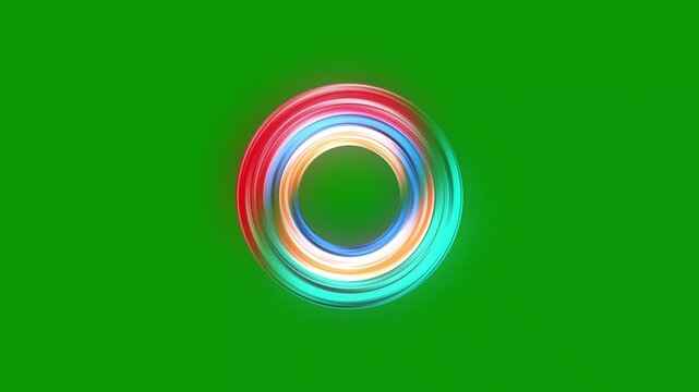 Abstract,vibrant circular glow effect, neon light ring animation on green, cinematic energy vortex motion, high tech visual asset, seamless loop for professional video production. 4k video