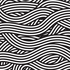 Black and White Wavy Braided Lines Abstract | Psychedelic Optical Illusion Interwoven Waves Pattern | Hypnotic Moire Weave Modern Seamless Background 