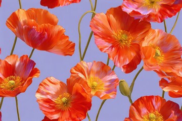 Obraz premium Elegant, chic, vintage seamless repeatable pattern featuring hues of red and orang poppy flowers 