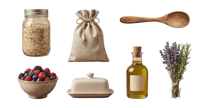 Cottagecore pantry staples realistic photo .