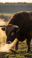 Powerful Bull in Golden Light - A Symbol of Strength and Nature.