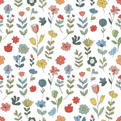 Modern pastel nature pattern with decorative botanical illustrations