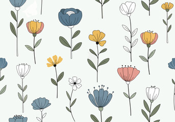 Scandinavian inspired floral pattern with pastel colors and minimal botanical forms