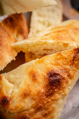 Traditional baked bread with crispy golden crust