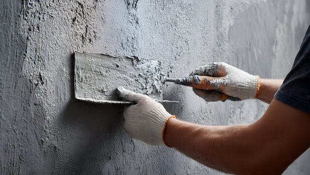 Jazz blues moody illustration, soulful plasterer man's blues hand strumming guitar-trowel blues cement riffs on smoky concrete wall stage, saxophone shadows and neon signs. (122 chars)&nbsp;​
