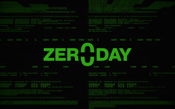 Zero day text on green digital code background for cybersecurity vulnerability concept