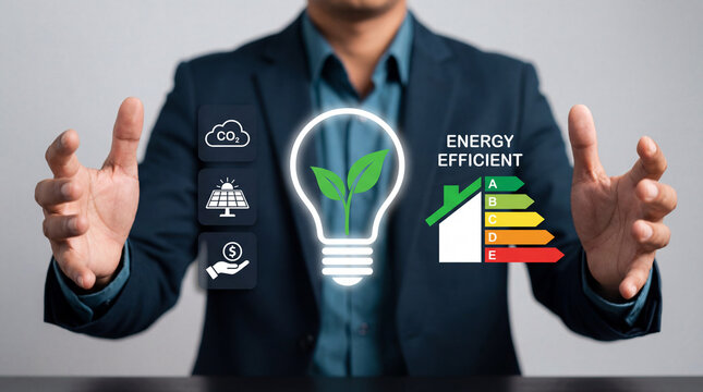 Business Professional Presenting Green Energy and Home Efficiency Concepts