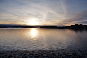 Obraz premium Winter nature lake Storsjön in Östersund, Sweden