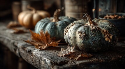 Fototapeta premium Dark moody halloween pumpkin still life with dramatic lighting wallpapers