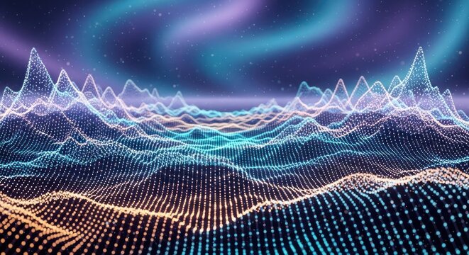 Abstract digital landscape with glowing points and futuristic light effects