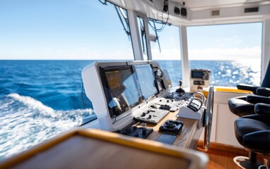 Fototapeta premium Modern Maritime Control Room with Radar and Steering for Navigation