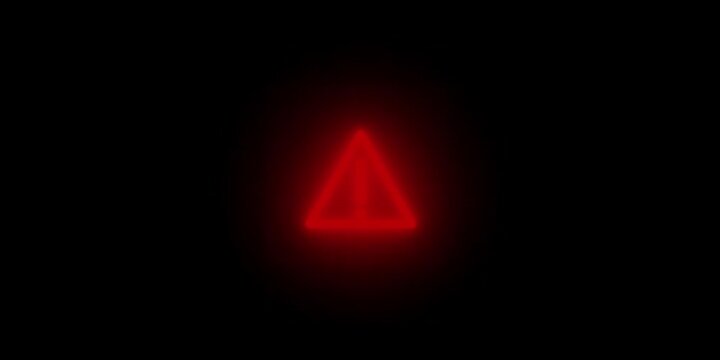 A red warning triangle animation appears on a dark screen from a central viewpoint
