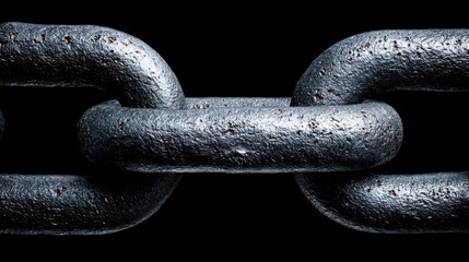 Interlocking heavy iron chain links forming a formidable connection against a dark background