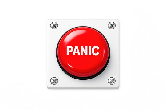 Red panic button on metallic background for emergency and alert concepts