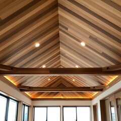 Stunning Wooden Ceiling Design with Natural Light and Architectural Details.