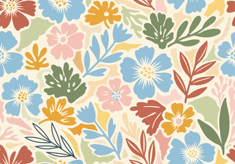 Obraz premium Seamless pastel floral vector background featuring blooming flowers and elegant watercolor style