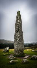 Standing Stone at Drombeg Stone Circle, Ireland - Ancient Monument in a Field.