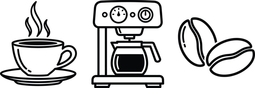 Coffee maker with cup and beans illustration