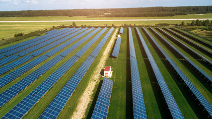 Solar energy farm producing clean renewable energy from the sun . Thousands of solar panels, Photovoltaic solar cells , huge solar farm. © Polivan