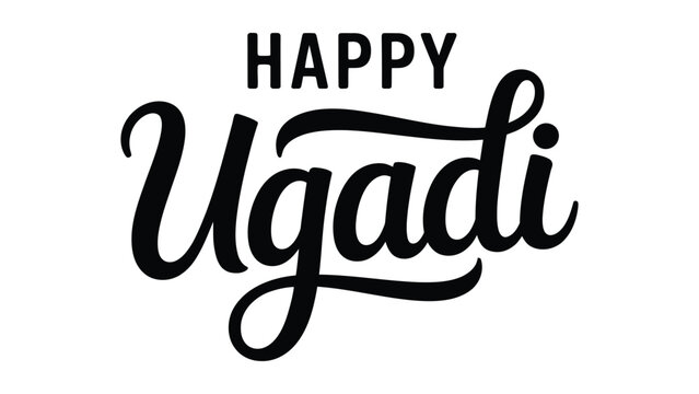 happy ugadi festival greeting typography with elegant handwritten script lettering on clean minimal background design