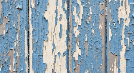 Weathered Blue Paint Peeling on Wooden Planks Texture.
