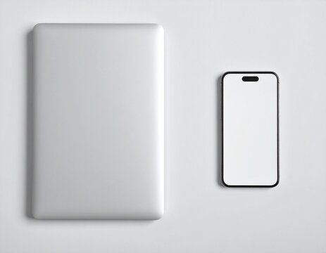 Minimalistisches Tech-Flatlay mit Laptop und Smartphone