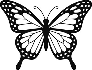 A stylized silhouette of a butterfly with intricate wing patterns and antennae © md