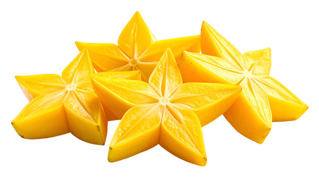 Yellow star fruits isolated on black background tropical carambola food juicy and fresh sweet and sour healthy vegan snack