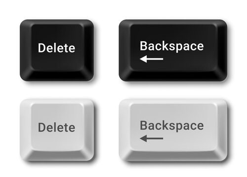 Vector black and white computer keyboard buttons of delete and backspace keys isolated on white background