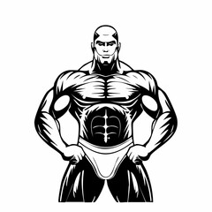 Muscular wrestler image vector. Standing big muscular bald male pro wrestler image vector.