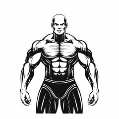 Muscular wrestler image vector. Standing big muscular bald male pro wrestler image vector.