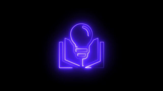 Glowing neon knowledge icon animation with bright idea concept on dark background. 4k Video