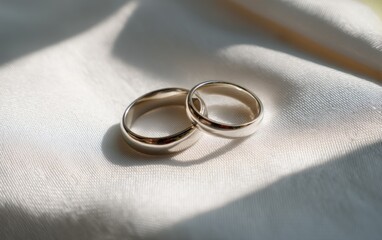 Elegant Wedding Rings on Delicate Fabric in Soft Natural Light