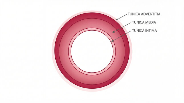 Vascular architecture unveiled depicting the concentric structure of an artery featuring Tunica Adventitia, Tunica Media, and Tunica Intima layers