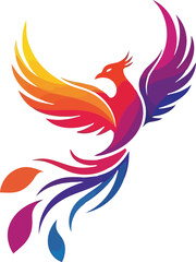 Fototapeta premium Vibrant Phoenix Rising with Outstretched Wings in Mid-Flight, a Stylized Illustration of Mythical Creatures