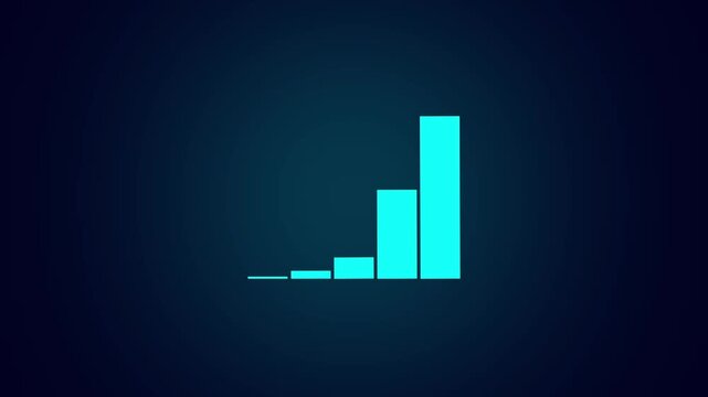 Cyan Bar Graph Icon with Increasing Bar Heights on Dark animated Background chart statistics