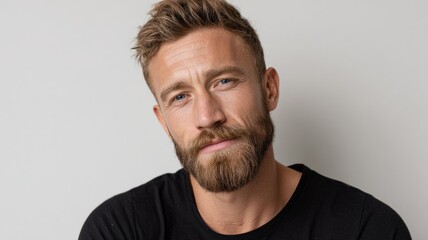 Obraz premium Confident bearded man with casual style against plain background